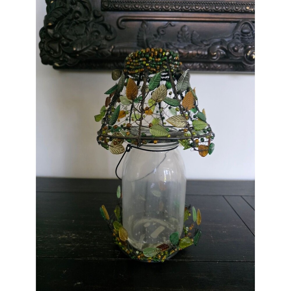Yankee Candle Green Forest Beaded Acrylic Shade And Tray Candle Holder Leaves